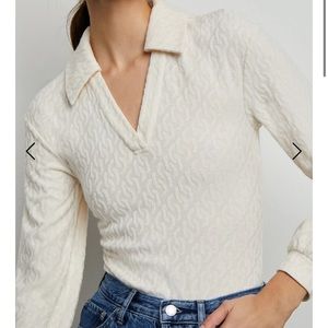 Onia Long Sleeve Polo Geo Knit White/Cream Bodysuit